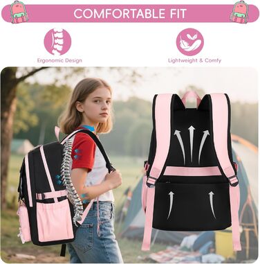 Шкільний рюкзак Tanou для дівчаток-підлітків, великий, зручний, водонепроникний, стильний, з ручкою-телескопом (рожевий)