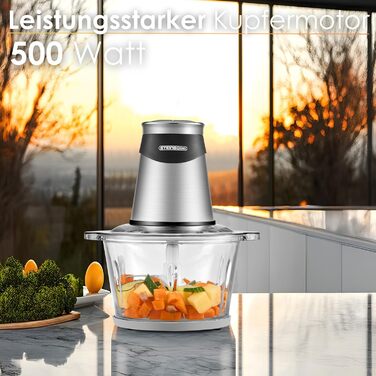 Електричний подрібнювач Multizerkleinerer Blitzhacker 500W 1,8L: універсальний кухонний комбайн для приготування дитячого харчування, горіхів, овочів, фруктів та м'яса. Скляна чаша.