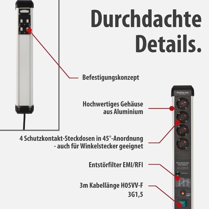 Мережевий фільтр Brennenstuhl Premium-Protect-Line на 4 розетки, кабель 3м, захисний подовжувач