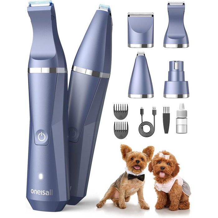 Набір для догляду за шерстю собак Oneisall 4-в-1: триммер, шліфувальник нігтів, IPX7, бездротовий, для собак та котів