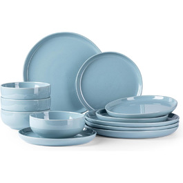 Набір посуду GBhome Teller- und Schüssel-Set (12 предметів) – керамічний посуд для 4 осіб. Стійкий до подряпин та миття в посудомийній машині. Сучасний посуд для мікрохвильової печі та посудомийної машини. Колір: блакитний.