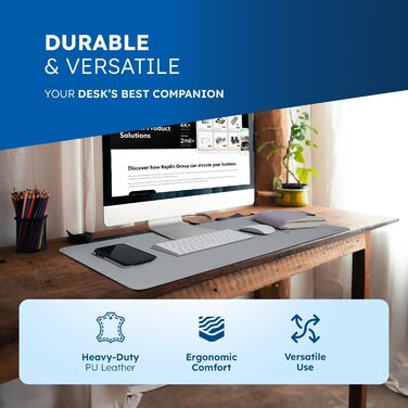 Підкладка для столу DesireTech, 40x80 см, штучна шкіра, двостороння, вологостійка, захист для столу та миші (сірий/срібний)