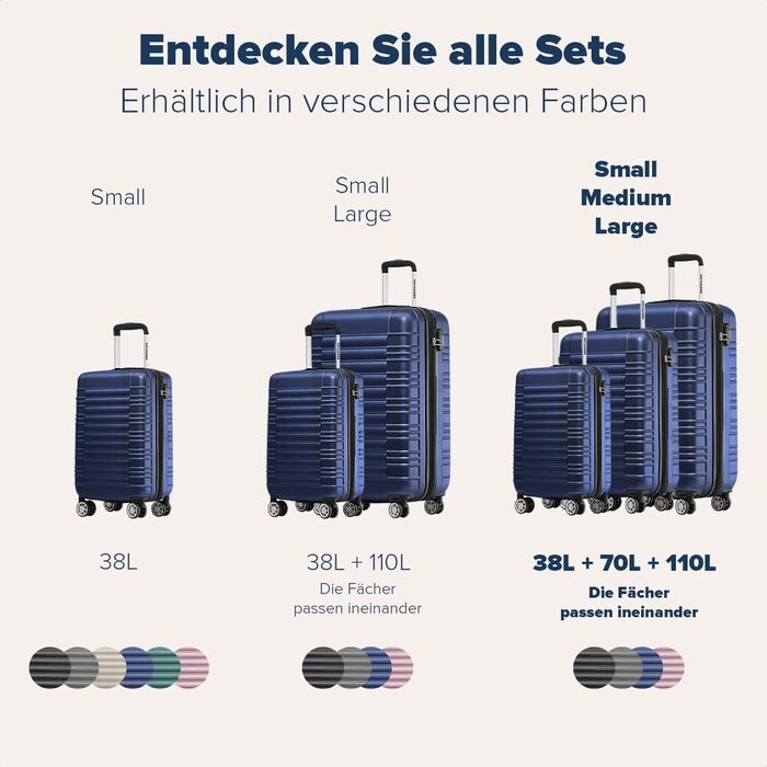 Набір валіз TRVLMORE 3 в 1: маленька, середня, велика, сірий колір. Валізи з твердим корпусом, 55x40x20 см (ручна поклажа).