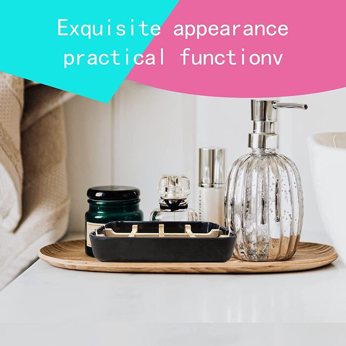 Сучасний тримач для мила та мильниця з бамбукової фібри, чорний, 13x7,6x2,5 см, для кухні, ванної кімнати та барної мийки