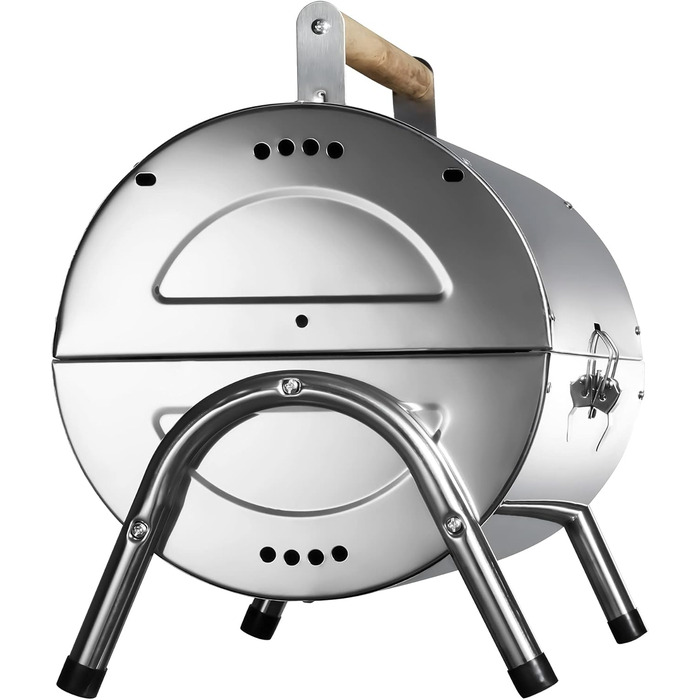 BBQ гриль із нержавіючої сталі tectake, велика подвійна решітка, для вугілля, срібний