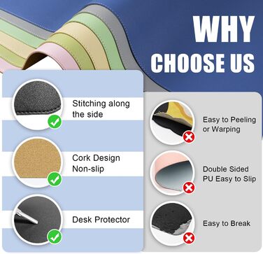 Підкладка для миші та столу Leder (Шкіра) 80x40 см, чорна - килимок для письма, офісний аксесуар для комп'ютера та ноутбука