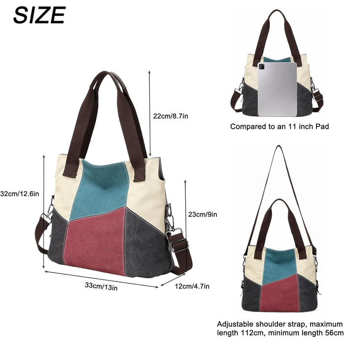 Сумка жіноча Canvas через плече Hobo великої місткості, повсякденна, для школи/шопінгу, ретро стиль (Червона)