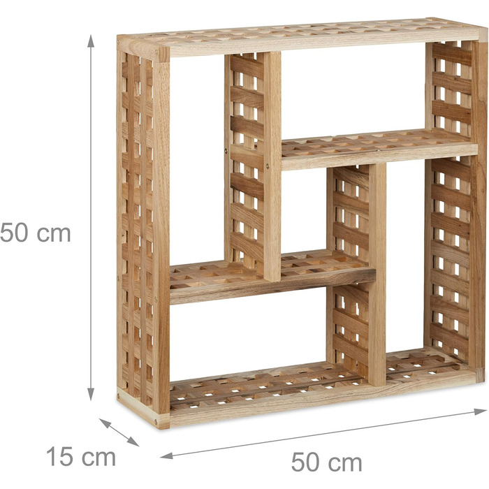 Relaxdays Wall Shelf Bathroom, Walnut with 5 Compartments, for Bathroom, Hallway and Living Room, H x W x D: 50 x 50 x 15 cm, natural