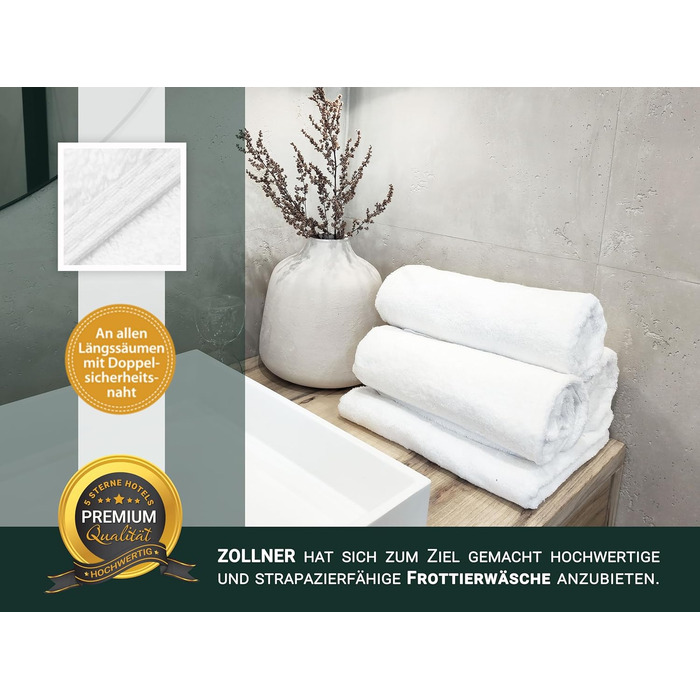 Набір білих рушників для рук ZOLLNER Premium, 50x70 см, 6 шт. — високопоглинаючі бавовняні рушники готельного якості, Oeko-Tex сертифіковані