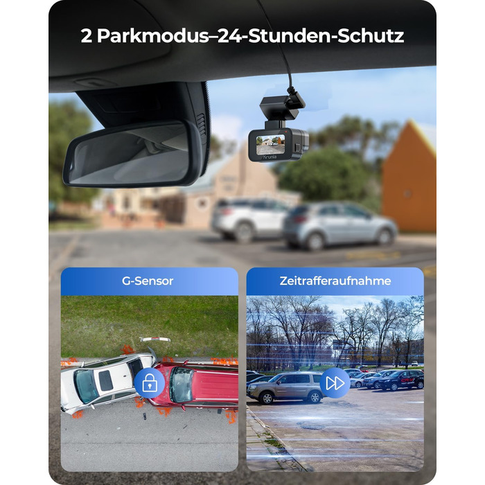 Відеореєстратор Krunia 2K WiFi Mini Dashcam Auto з GPS, CPL, WDR, Нічне Бачення, 24/7, Магнітне кріплення, Superkondensator, 170° Широкий Кут