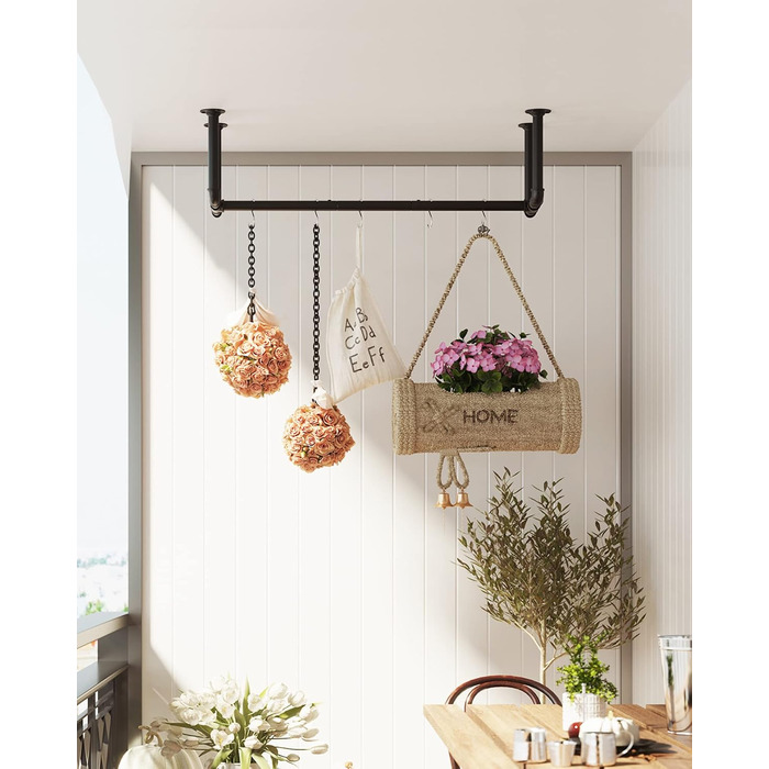 SONGMICS Wall Clothes Rack, Industrial Design Clothes Rail, 2-Piece Set, Wall Mounting, Load Capacity up to 60 kg, 30 x 112 x 29.3 cm, Easy Assembly, Black HSR64BK-02