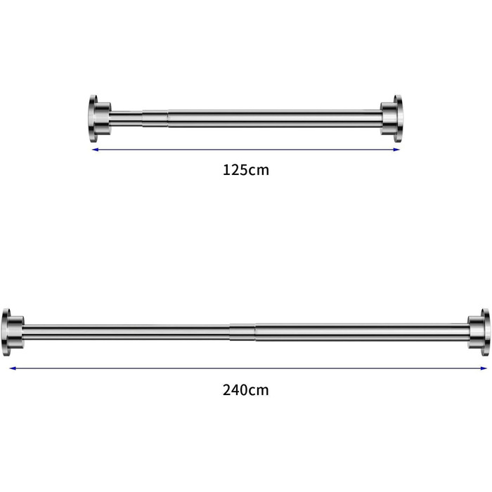 Розсувна штанга для карнизів Onpira® без свердління – телескопічна штанга 125-240 см, нержавіюча сталь, 3 кольори (білий, чорний)