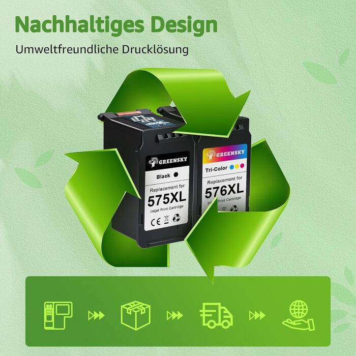 Картриджі для принтера Canon PG-575XL та CL-576XL від GREENSKY, комплект чорний та кольоровий, підвищена ємність