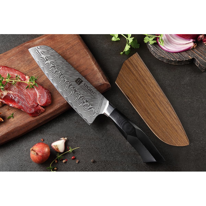 Ніж кухарський XINZUO Damaststahl Kiritsuke 21.5 см, професійний, з ручкою G10 та магнітною піхвою, серія Feng