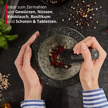 Гранітний ступка з толуштою Meisterkoch XXL для спецій, 3,5 кг, 15 см Ø, 450 мл, чорний колір