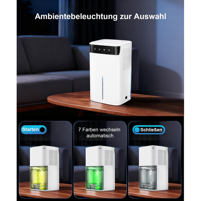 Електричний осушувач повітря 2600 мл з тихим режимом та підсвіткою, захист від замерзання. Ідеально для кухні/підвалу