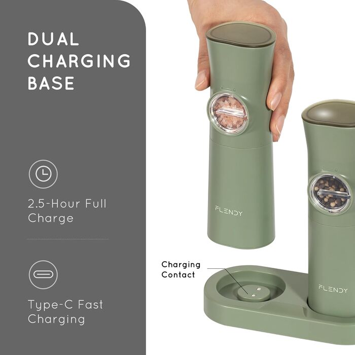 Gravity Electric Salt and Pepper Grinder Set, 2-Piece Set Rechargeable Electric Salt and Pepper Shakers with USB-C Charging Station, Electric Spice Mill for Dry Spices