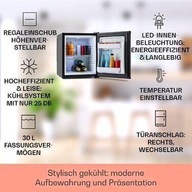 Klarstein Mini Холодильник для кімнати 30л: міні-холодильник для напоїв та косметики, міні-бар, компактний та тихий холодильник, регульовані полиці, міні-холодильник для догляду за шкірою 5-15°C