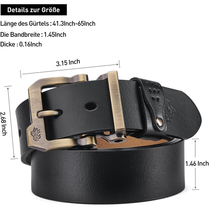 Чоловічий шкіряний ремінь BISON DENIM: стильний аксесуар для джинсів та ділового образу. Ширина 38 мм, колір чорний, з подарунковою коробкою (W71694-1bm-schwarz 110)