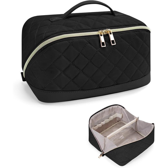 Чорна косметичка для подорожей Wandering Nature з відділенням для пензлів, велика, водонепроникна, з перегородкою та ручкою (патендована)