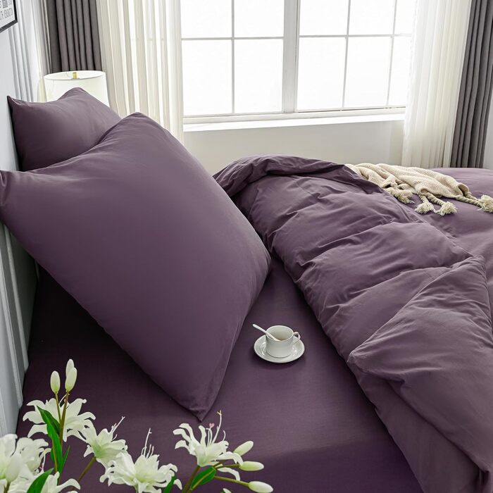 Бетліст JELLYMONI 135x200 з бавовни, комплект, Oeko-Tex, 100% бавовна, з блискавкою та наволочка 40x80 з клапаном, м'який, 2-кільний, 135x200 + 40x80 (фіолетовий)