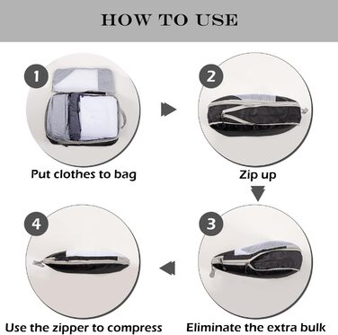 Органайзери для валізи Packing Cubes, набір 3 шт. (74 л) - Чорний