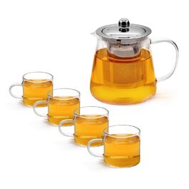 Скляний чайник T24 з ситечком, 1250 мл, з нержавіючої сталі, термостійкий, з захистом від перегріву, для заварювання листового чаю