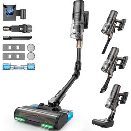 Бездротовий пилосос Proscenic P20 з функцією миття, 70KPa, 70 хв, 680W, самостійна док-станція, фільтр 6 шарів, 1,5л, для килимів та шерсті домашніх тварин, Aurum Black