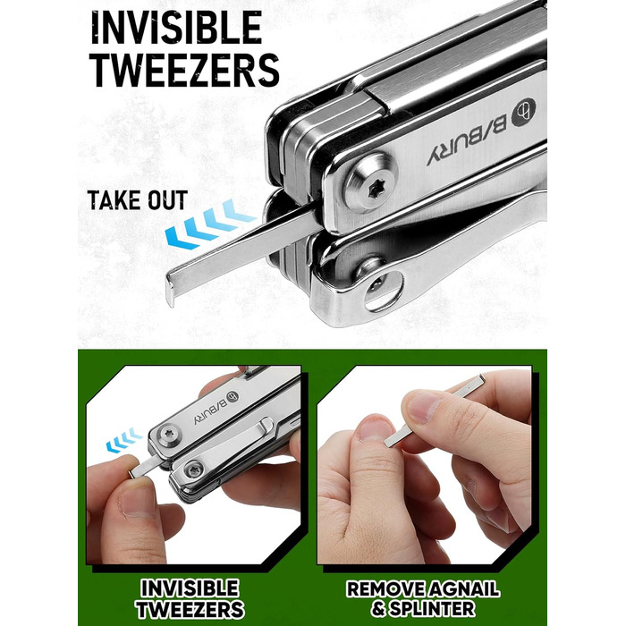 Мультитул BIBURY Mini 10-в-1: кусачки, пінцет, склобій, інструмент для кемпінгу та відпочинку на природі