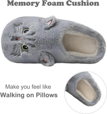 Тапочки халатні зимові Shaine для жінок та чоловіків, бавовна, котик, теплі, плюшеві, унісекс, м'які, зручні, з неслизькою підошвою, сірий колір (38/39 EU)