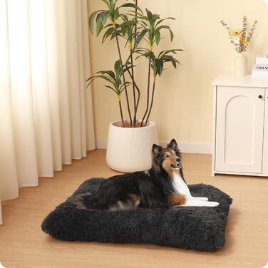 Dog Bed, Fluffy Dog Mats, Longer Plush Dog Cushion, Washable, Non-Slip Bottom, 110 cm for Medium and Large Dogs, (L 90 x W 60 x H 10 cm, Dark Grey)