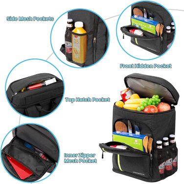 Рюкзак-холодильник PENGDA 30L - ізольований рюкзак для пікніка, кемпінгу, BBQ та подорожей. Чорний.