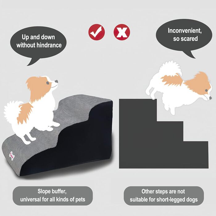 Сходинки для домашніх тварин Galatée знімні, чорного кольору, 3 ступені, знімний чохол на блискавці, губка високої щільності