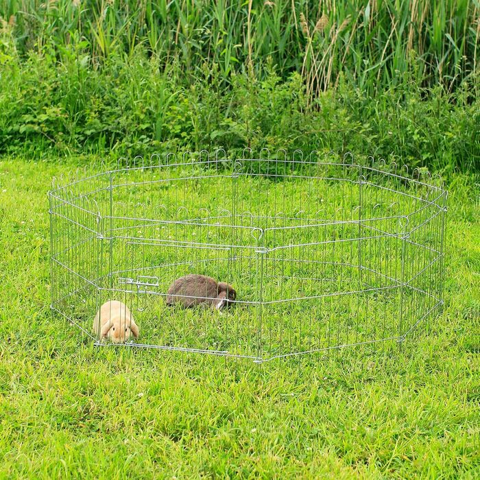 Вольєр для кроликів Lionto, 59x58 см, з металу, розширюваний, з захисним сітком та дверима з замком, для тримання на вулиці, 8 елементів
