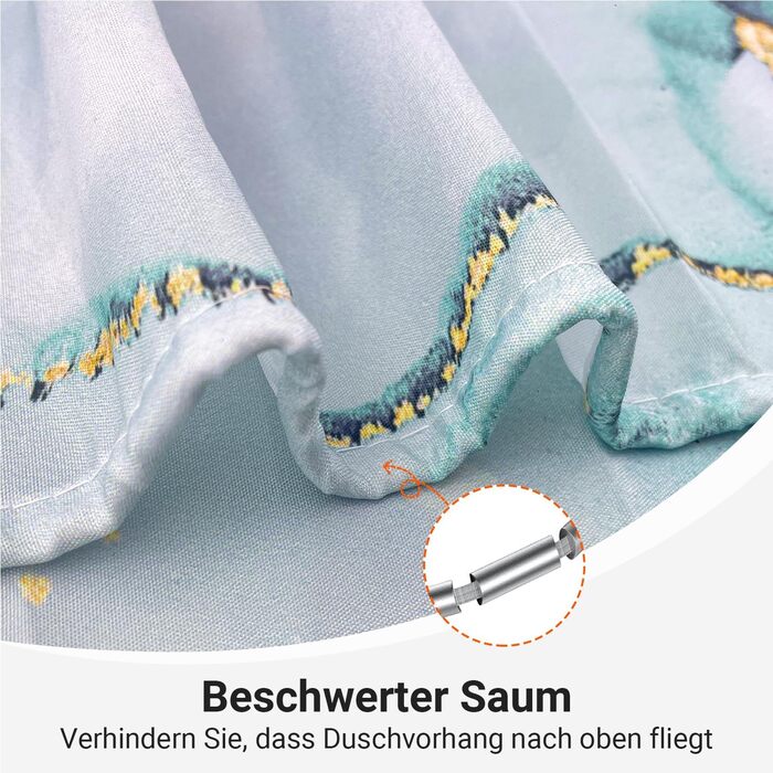 Штора для ванної кімнати 180x200 см, антигрибкова, водовідштовхувальна, поліестер, з кільцями (Світло-блакитний мармур)