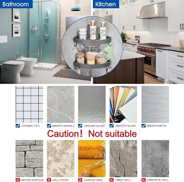 FIISAYL Shower Shelf No Drilling Shower Rack Corner Bathroom Organizer Shower Basket, Shower Corner Shelf with 4 Hooks Space Aluminum Wall Mount Grey, 2 Pack
