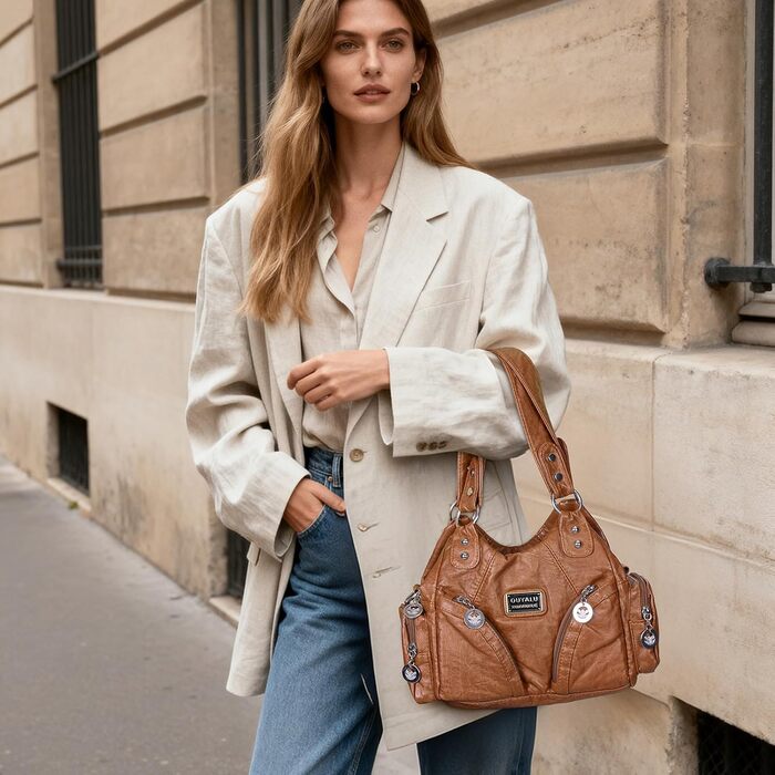 Сумка жіноча TIAASTAP Klein City Vintage коричнева шкіряна через плече Hobo Bag з багатьма відділеннями