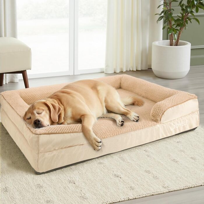 JOYELF Orthopedic Dog Bed for Large Dogs, Waterproof Foam Sofa with Removable, Washable Cover and Non-Slip Bottom for Small to Medium Dogs - (X-Large - 110*82*20cm, Khaki)