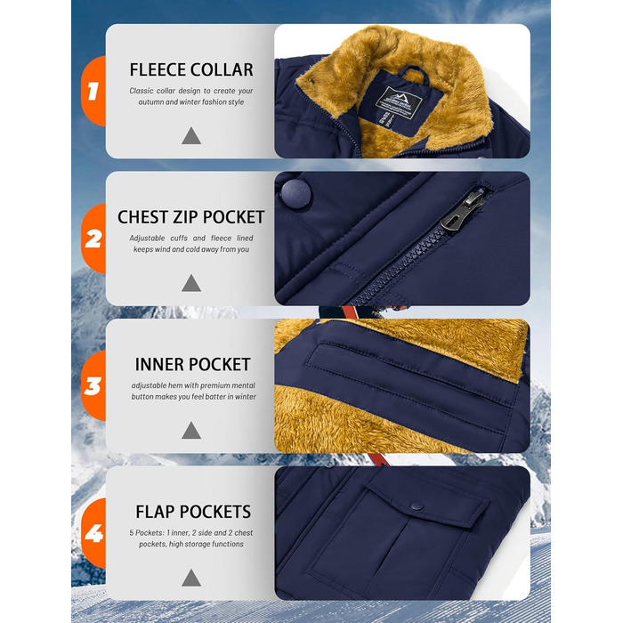 MAGCOMSEN Жилетка чоловіча утеплена зимова, без рукавів, тепла флісова жилетка для відпочинку, термо-перехідна жилетка з багатьма кишенями, розмір M, темно-синій
