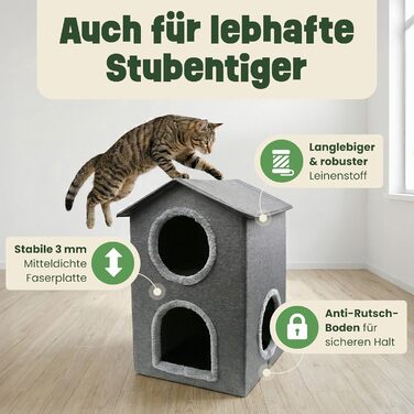 Кігтеточка-будиночок Zooprinz для котів – затишна печера, тепле ліжко для котів, великих котів, ліжко для котів з подушкою, кімнатний будиночок-кігтеточка, притулок та місце для відпочинку (Антрацит, 46 × 41,5 × 60 см)