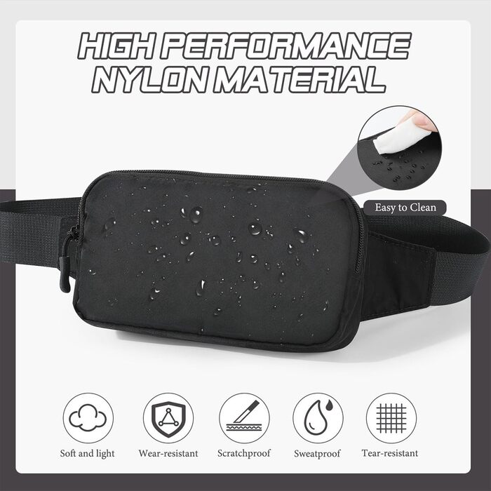 Спортивна поясна сумка MoKo для бігу, подорожей та активного відпочинку. Чорна сумка на пояс з регульованим ремінцем та блискавкою. Підходить для жінок та чоловіків.