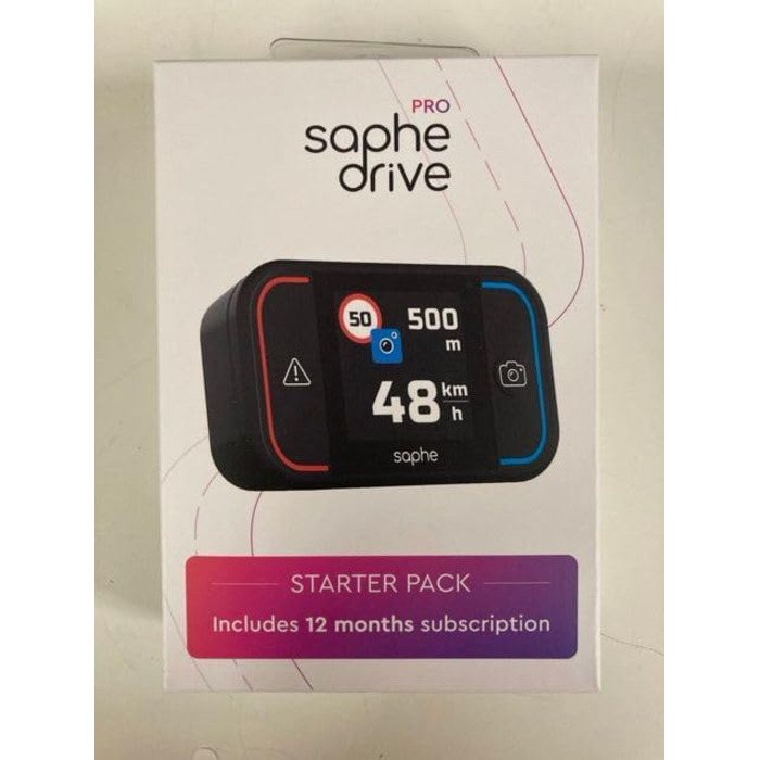 Радар-детектор Saphe Drive Pro для авто з кольоровим дисплеєм, сумісний з CarPlay та Android Auto, сповіщення про радари і небезпеки, дані Blitzer.de, підписка на 12 місяців