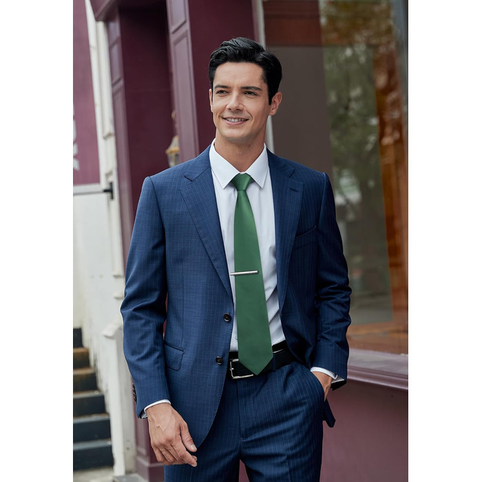 Чоловіча краватка HISDERN однотонна, з нагрудною хусткою та затискачем для краватки, зелена - ідеальний комплект для весілля та свят