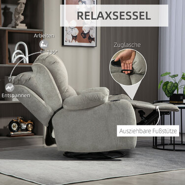 HOMCOM Electric Reclining TV Chair, 360° Swivel, Rocker Function, Pocket Spring, Footrest, Cup Holder, Brown