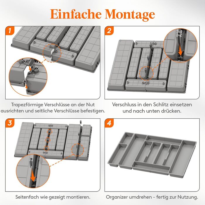 Органайзер для столових приборів Lifewit, 51.6x42 см, для 60 приборів, знімний тримач, пластик