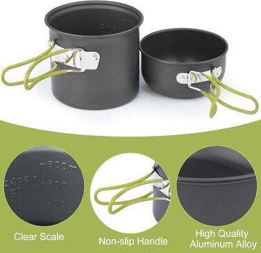 Набір посуду для кемпінгу з алюмінію, туристичний посуд, набір для пікніка та походів