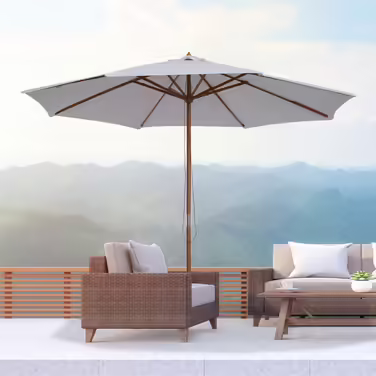 Outsunny Wooden Parasol 300 cm Wooden Umbrella Garden Umbrella Balcony Umbrella Bamboo Cream White | Aosom
