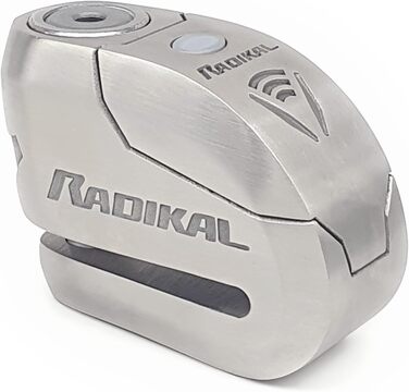 Мотозамок на диск з сигналізацією RADIKAL RK14S, загартована сталь, подвійне блокування, 14 мм, LED, сертифікований