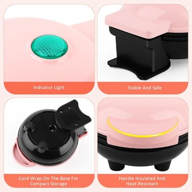 Вафельниця Mini Belgische 10см, 220V, 350W, Рожева | Вафельниця для приготування бельгійських вафель