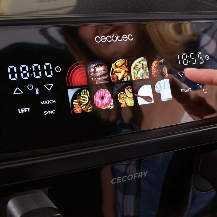 Cecotec Oil-Free Hot Air Fryer - 10L - Grill Plate - Grill - Double Heating Elements - Cecofry & Grill Duoheat 10000. 2800W, Movable Dividing Wall, Temperature Control 40-200°C, 10 Menus